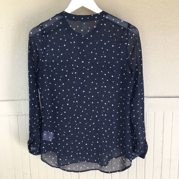 Navy Blue White Stars  Sheer Old Navy Blouse - Picture 2 of 5